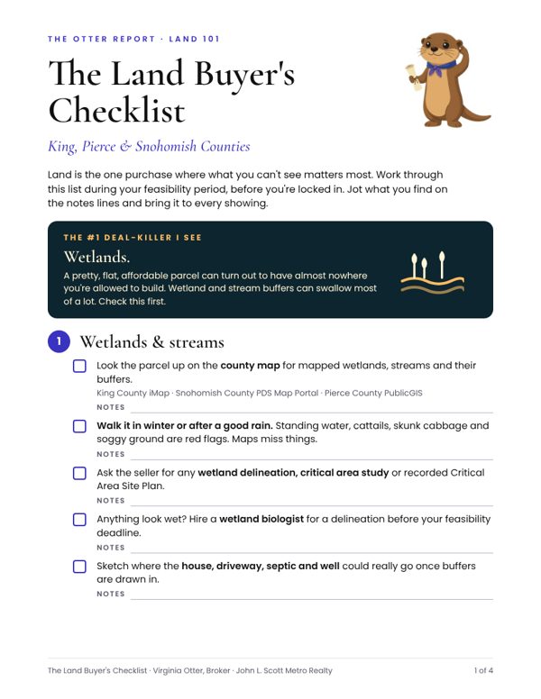 Page one of the Land Buyer's Checklist