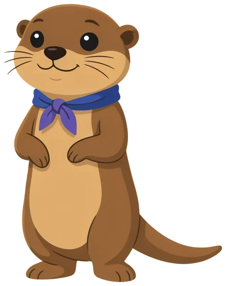 The Otter Report otter, smiling in a violet neckerchief